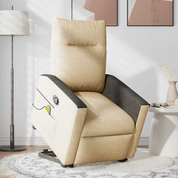 vidaXL Fauteuil inclinable de massage Cr&egrave;me Tissu