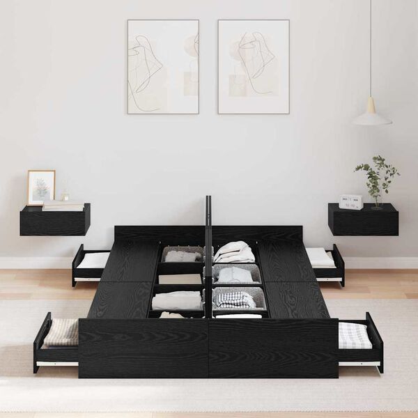 vidaXL Cadre de lit avec rangement avec tiroir Ch&ecirc;ne noir 120 x 200 cm