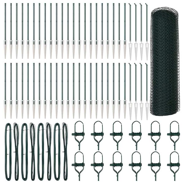 vidaXL Poteau de cl&ocirc;ture. Vert 100 x 0,5 m (maillage de 25 mm)