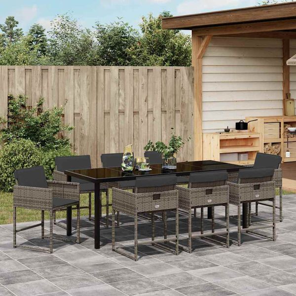 vidaXL Ensemble de salle &agrave; manger pour jardin 9 pcs Gris polyrotin