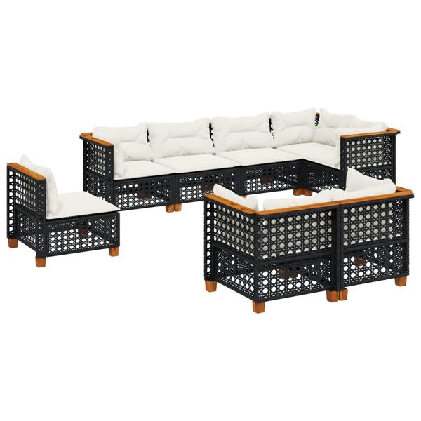 vidaXL Salon de jardin 8 pcs avec coussins noir résine tressée
