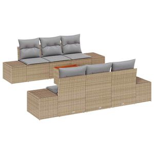 vidaXL Ensemble de canap&eacute; de jardin avec coussin 7 pcs Beige polyrotin