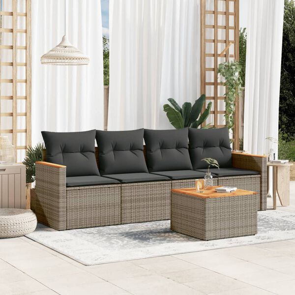 vidaXL Salon de jardin 5 pcs avec coussins gris r&eacute;sine tress&eacute;e
