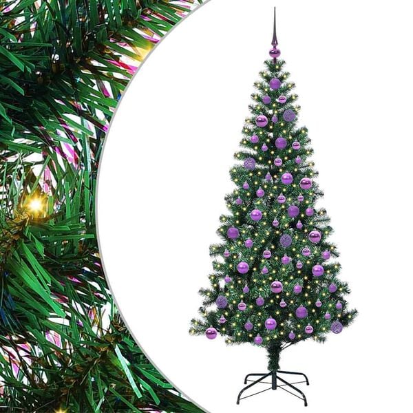 vidaXL Sapin de Noël artificiel pré-éclairé Vert 180 cm PVC et métal