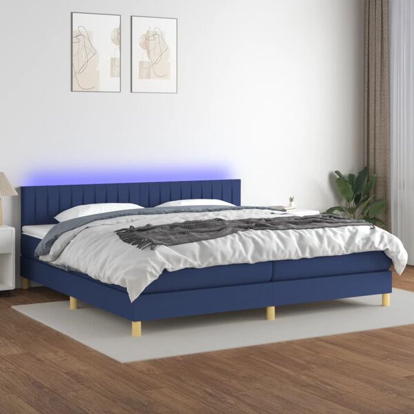 vidaXL Sommier &agrave; lattes de lit et matelas et LED Bleu 200x200 cm Tissu