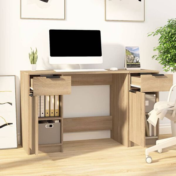 vidaXL Bureau avec armoire lat&eacute;rale Ch&ecirc;ne sonoma Bois d'ing&eacute;nierie