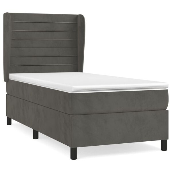 vidaXL Sommier &agrave; lattes de lit et matelas Gris fonc&eacute; 90x190 cm Velours