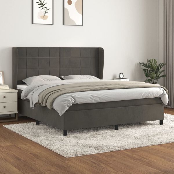 vidaXL Sommier &agrave; lattes de lit et matelas Gris fonc&eacute; 160x200cm Velours