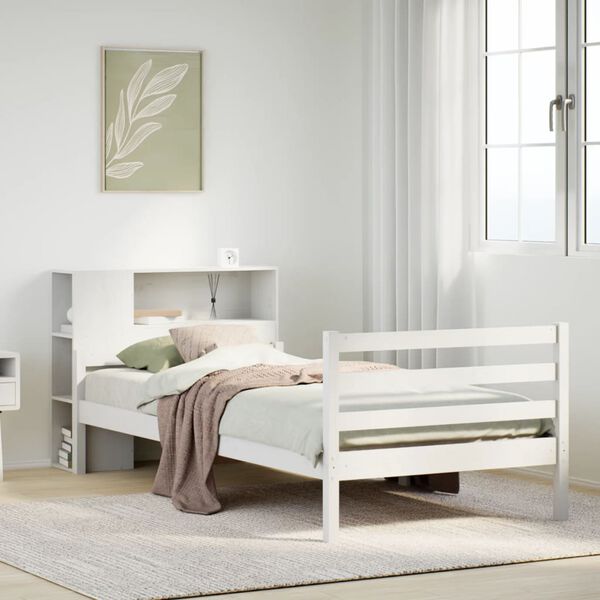 vidaXL Lit bibliothèque sans matelas blanc 100x200 cm bois pin massif