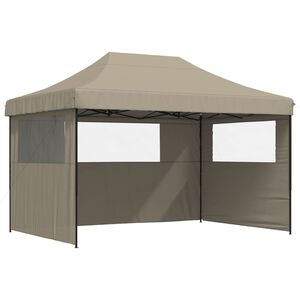 vidaXL Tente de r&eacute;ception pliable escamotable 3 parois lat&eacute;rales taupe