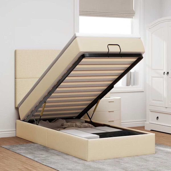 vidaXL Lit ottoman avec matelas cr&egrave;me 100x200 cm tissu