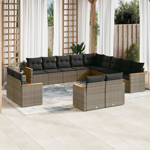 vidaXL Salon de jardin avec coussins 13 pcs gris r&eacute;sine tress&eacute;e