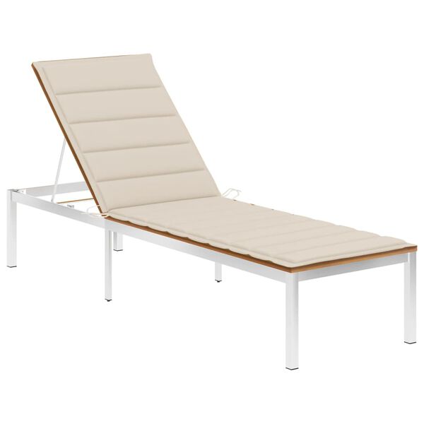 vidaXL Chaise longue avec coussin Bois de teck et acier inoxydable