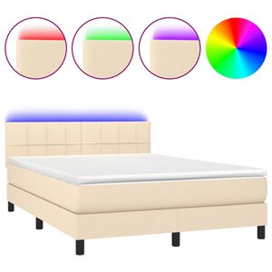 vidaXL Sommier &agrave; lattes de lit avec matelas LED Cr&egrave;me 140x200 cm Tissu