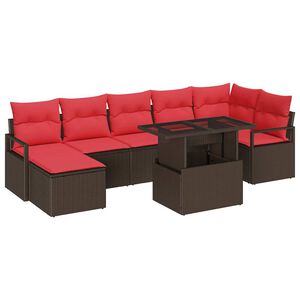 vidaXL Ensemble de canap&eacute; de jardin 8 pcs Marron et rouge polyrotin