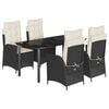 vidaXL Ensemble &agrave; manger de jardin coussins 5pcs Noir R&eacute;sine tress&eacute;e