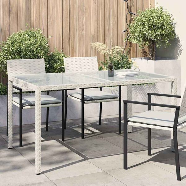 vidaXL Table de jardin 150x90x75 cm Verre trempé/résine tressée Blanc