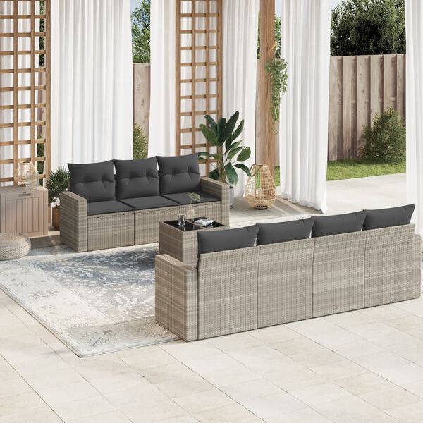 vidaXL Salon de jardin 8 pcs avec coussins gris clair r&eacute;sine tress&eacute;e