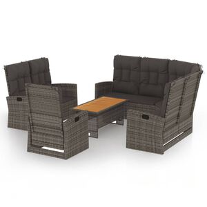 vidaXL Salon de jardin 4 pcs avec coussins Gris R&eacute;sine tress&eacute;e
