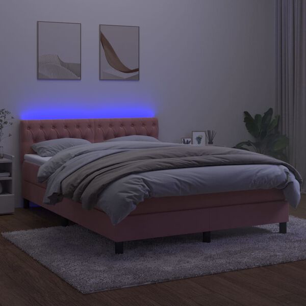 vidaXL Sommier &agrave; lattes de lit avec matelas et LED Rose 140x200 cm