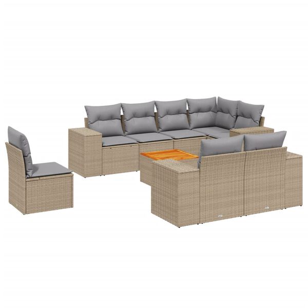 vidaXL Salon de jardin avec coussins 9 pcs beige r&eacute;sine tress&eacute;e