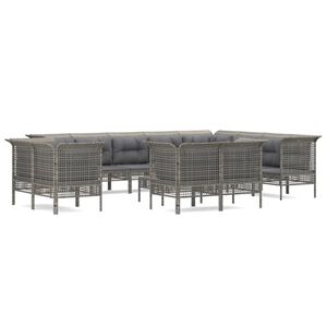 vidaXL Salon de jardin 13 pcs avec coussins Gris R&eacute;sine tress&eacute;e