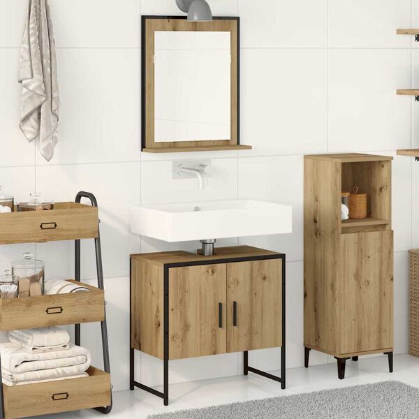 vidaXL Ensemble de mobilier de salle de bain avec porte 2 pcs Marron