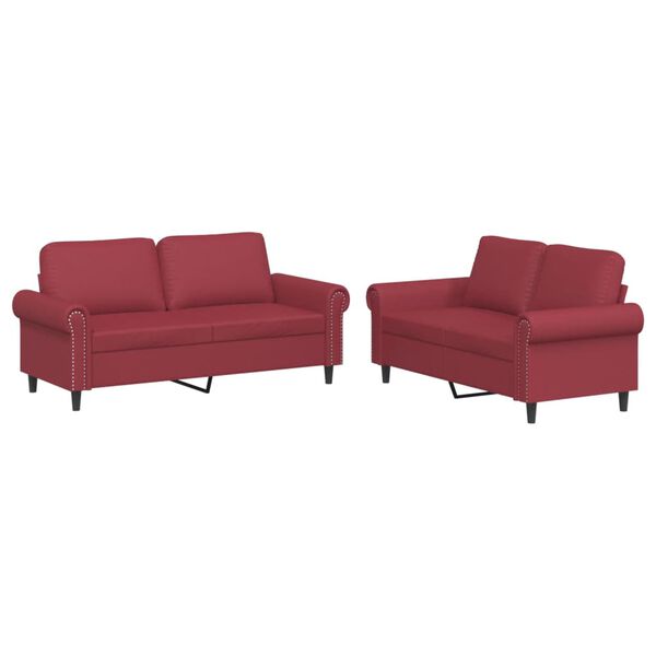 vidaXL Ensemble de canap&eacute;s 2 pcs et coussins Rouge bordeaux Similicuir