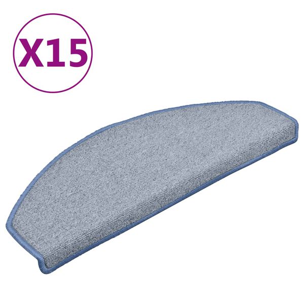 vidaXL Tapis d'escalier 15 pi&egrave;ces 65 x 24 x 4 cm Gris clair et bleu Demi-rond Grand