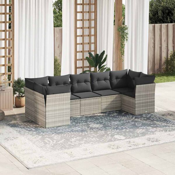vidaXL Salon de jardin avec coussins 7 pcs gris clair r&eacute;sine tress&eacute;e