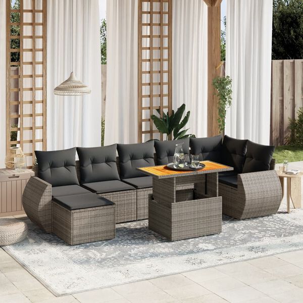 vidaXL Salon de jardin 8 pcs avec coussins gris r&eacute;sine tress&eacute;e