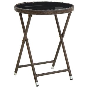 vidaXL Table &agrave; th&eacute; Marron 60 cm R&eacute;sine tress&eacute;e et verre tremp&eacute;