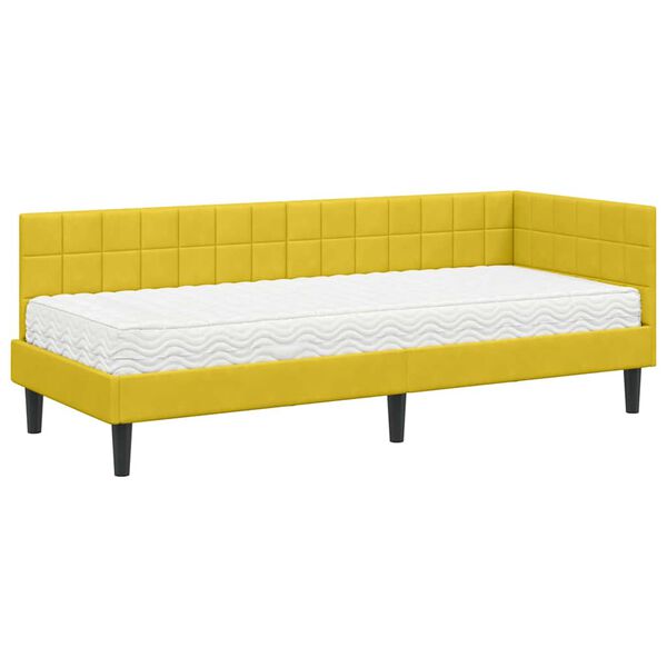 vidaXL Cadre de lit d'angle avec matelas 2 pcs Jaune Velours