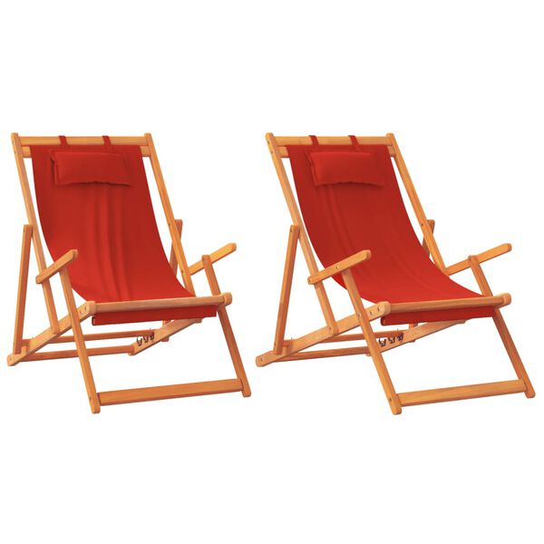 vidaXL Chaises de plage pliables lot de 2 rouge tissu