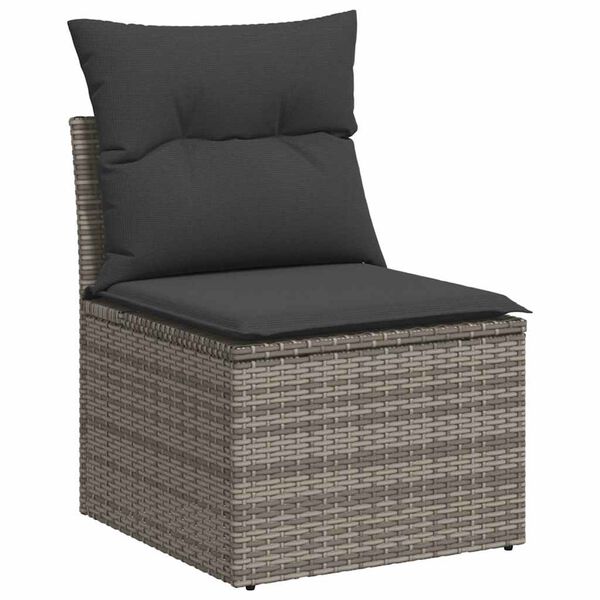 vidaXL Salon de jardin avec coussins 7 pcs gris r&eacute;sine tress&eacute;e acacia