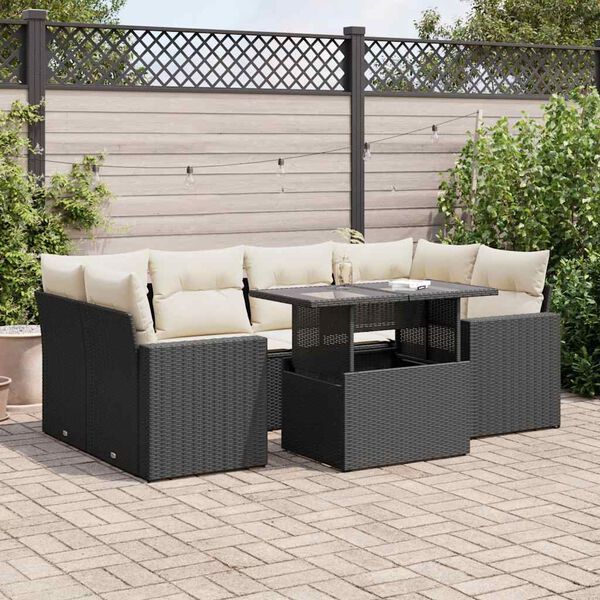 vidaXL Salon de jardin 7 pcs avec coussins noir r&eacute;sine tress&eacute;e