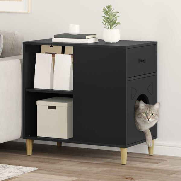 vidaXL Maison pour chat Noir 72 x 42.5 x 70 cm Bois d'ing&eacute;nierie