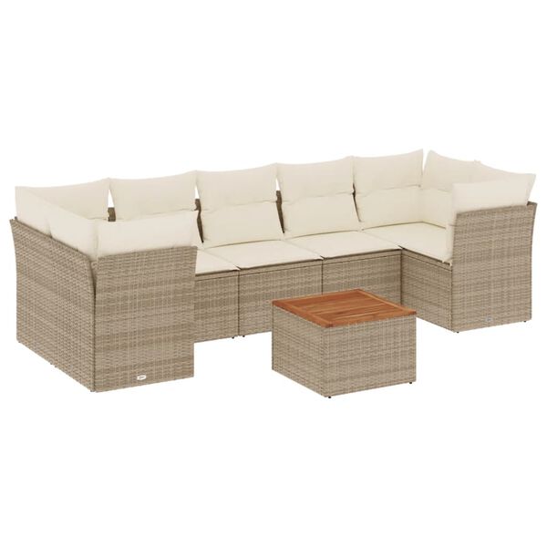 vidaXL Salon de jardin avec coussins 8 pcs beige r&eacute;sine tress&eacute;e