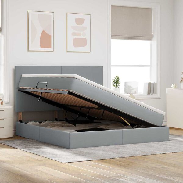 vidaXL Lit avec rangement et matelas Gris clair 160 x 200 cm Polyester