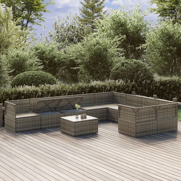 vidaXL Salon de jardin 10 pcs avec coussins Gris R&eacute;sine tress&eacute;e
