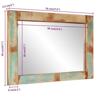 vidaXL Miroir 70x50 cm bois massif de récupération et verre