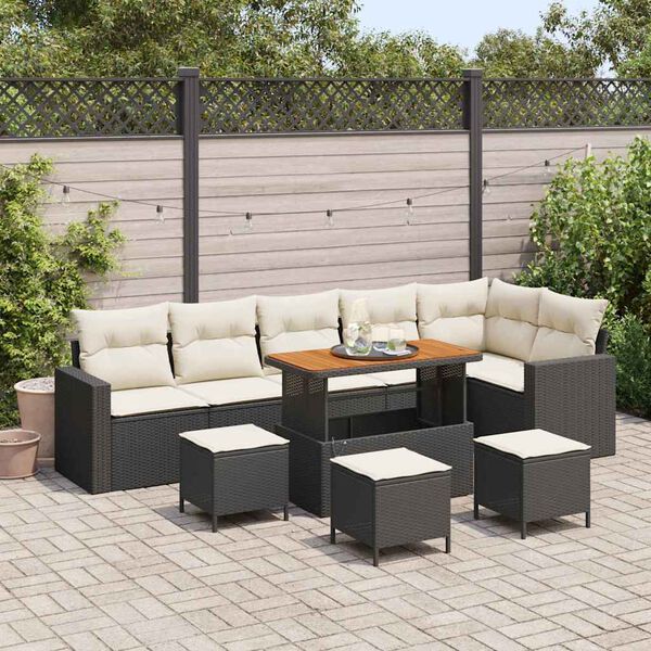 vidaXL Ensemble de canap&eacute; de jardin avec coussin 10 pcs Noir et cr&egrave;me
