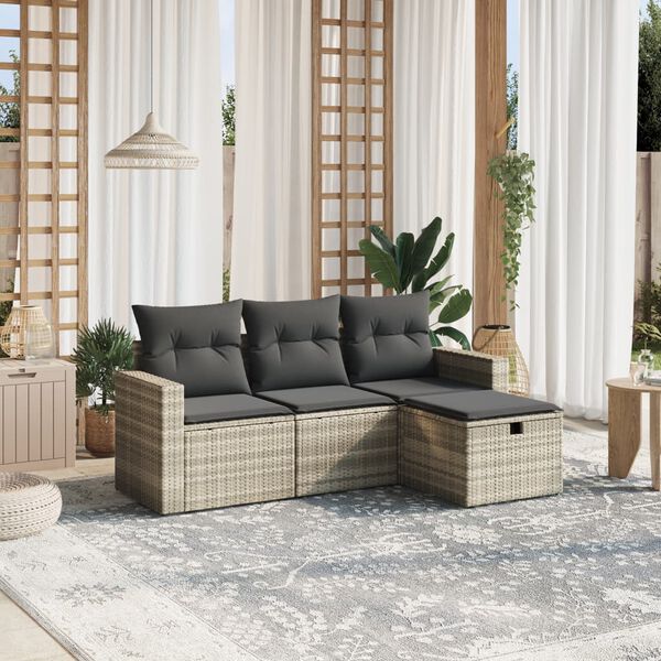 vidaXL Salon de jardin 4 pcs avec coussins gris clair r&eacute;sine tress&eacute;e