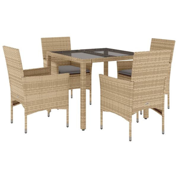 vidaXL Ensemble &agrave; manger de jardin et coussins 5 pcs beige rotin verre