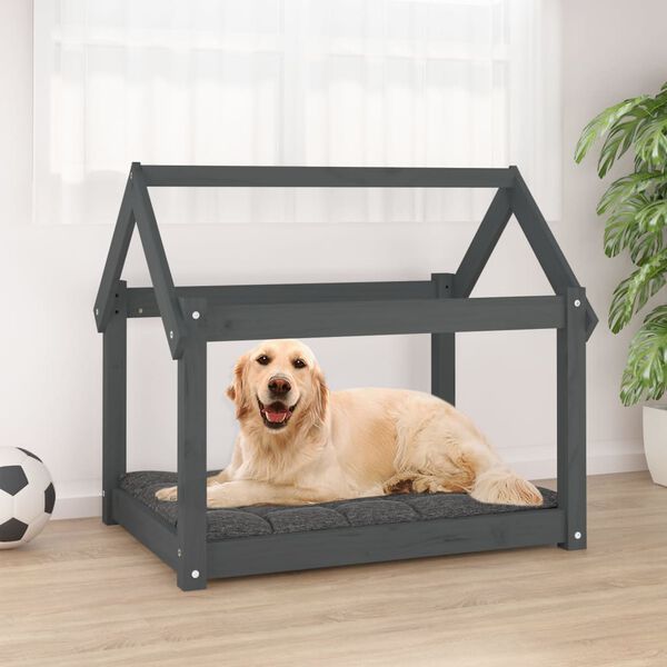 vidaXL Lit pour chien Gris 81x60x70 cm Bois de pin solide