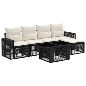 vidaXL Ensemble de canap&eacute; de jardin 6 pc Noir et blanc cr&egrave;me polyrotin