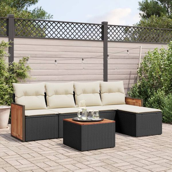 vidaXL Salon de jardin 6 pcs avec coussins noir r&eacute;sine tress&eacute;e