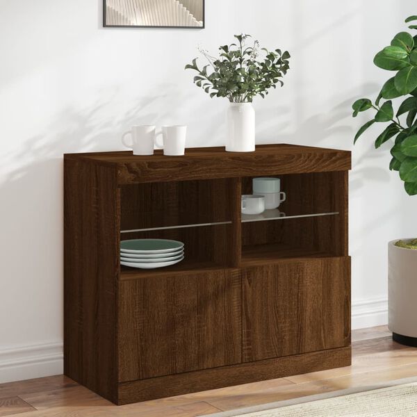 vidaXL Buffet avec lumières LED chêne marron 81x37x67 cm