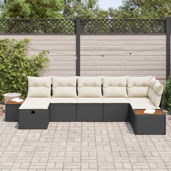 vidaXL Ensemble de canapé de jardin avec coussin Noir polyrotin