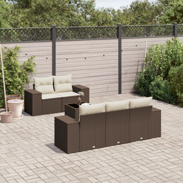 vidaXL Salon de jardin avec coussins 6 pcs marron r&eacute;sine tress&eacute;e
